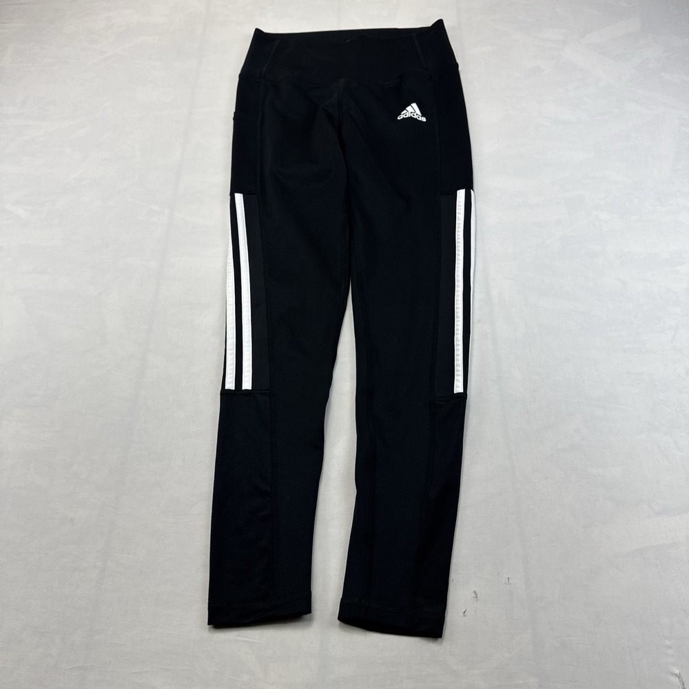 Adidas Womens S Black 3-Stripe Leggings Primegreen Aeroready High Rise
